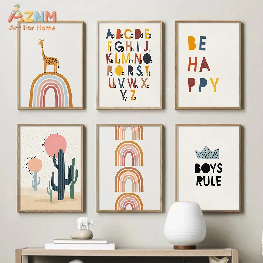 Kids Education Gift - Gökkuşağı alfabe posteri eğitim ABC mektubu